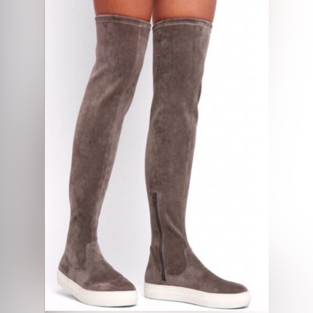 J SLIDES Grey Sneaker Boot Over the Knee Boot Shoe Faux Suede‎ Tall Platform 7.5